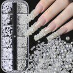 perlas uñas 3D decoración nail art blanca manicure elegante perlas diferentes tamaños