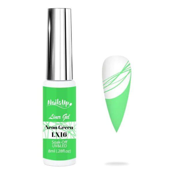 delineador gel uñas NailsUp LX16 verde neon nail art líneas finas diseño
