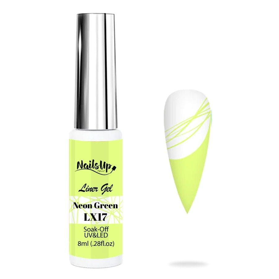 Delineador en gel NailsUp LX17 verde neón 8 ml alta pigmentación nail art delineador gel uñas NailsUp LX17 verde neon intenso nail art precisión