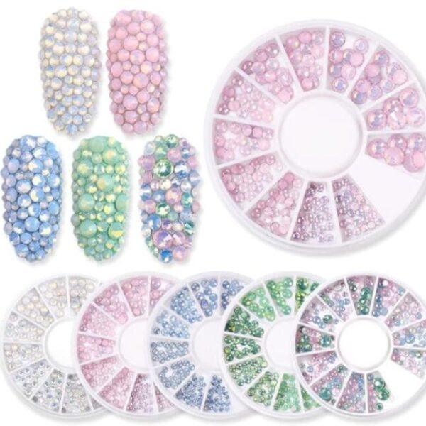 strass uñas colores pastel nail art cristales decoración uñas gel
