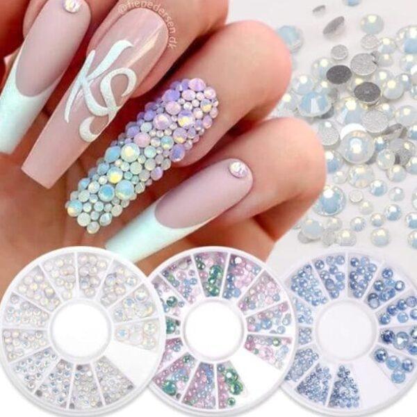 strass uñas multicolor efecto aurora cristales nail art decoración uñas gel