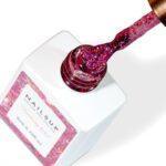Gel UV Fantasy Gel NailsUp rosa fucsia con glitter holográfico multicolor para nail art profesional.