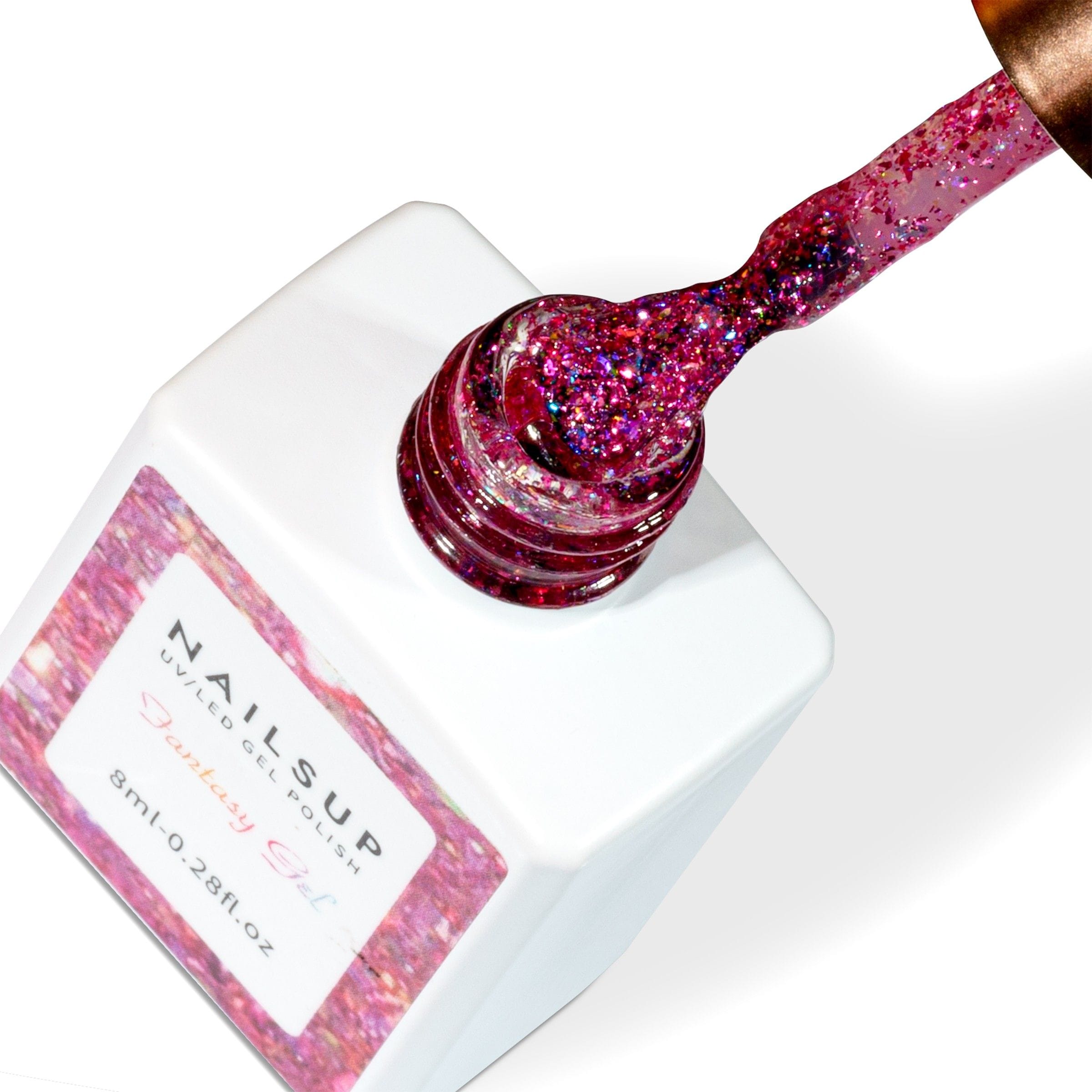 Fantasy Gel Glitter Rosa Fucsia NailsUp – Gel UV Holográfico con Brillo Intenso Gel UV Fantasy Gel NailsUp rosa fucsia con glitter holográfico multicolor para nail art profesional.