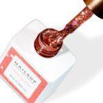 Gel UV Fantasy Gel NailsUp color cobre rosado con glitter holográfico multicolor para nail art profesional.