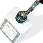 Gel UV Fantasy Gel NailsUp verde agua con glitter holográfico multicolor para uñas profesionales.