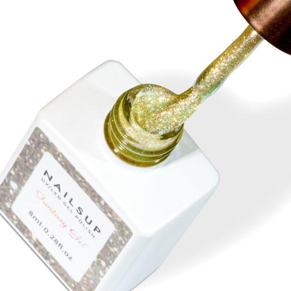 Gel UV glitter dorado NailsUp Fantasy Gel para manicura y pedicura profesional con efecto brillante.