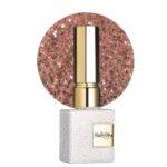 Esmalte semipermanente NailsUp blanco con glitter rose gold y acabado brillante elegante.