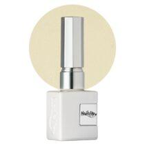 Esmalte semipermanente NailsUp blanco perlado con reflejos shimmer y acabado elegante.