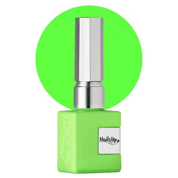 Esmalte semipermanente NailsUp verde neón intenso con acabado uniforme y efecto vibrante.