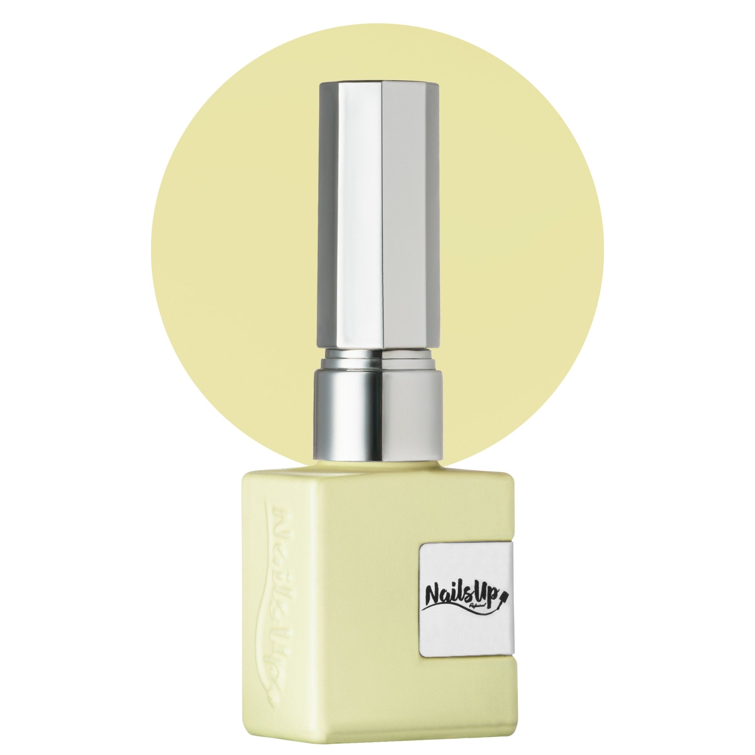 Esmalte Semipermanente NailsUp Amarillo Pastel – Color Vainilla Suave 8 ml Esmalte semipermanente NailsUp amarillo pastel suave con acabado elegante y cobertura uniforme.