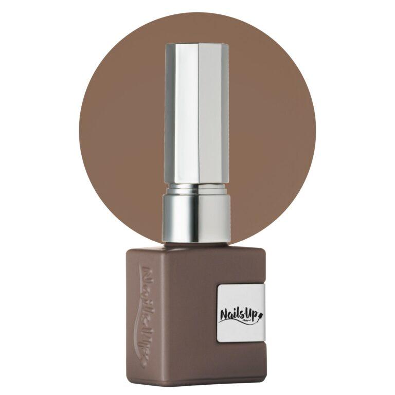 Esmalte semipermanente NailsUp color marrón taupe nude con acabado elegante y cobertura uniforme.