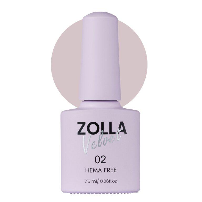 Esmalte semipermanente Zolla Velvet 02 color lavanda pastel HEMA Free para manicura y pedicura profesional.