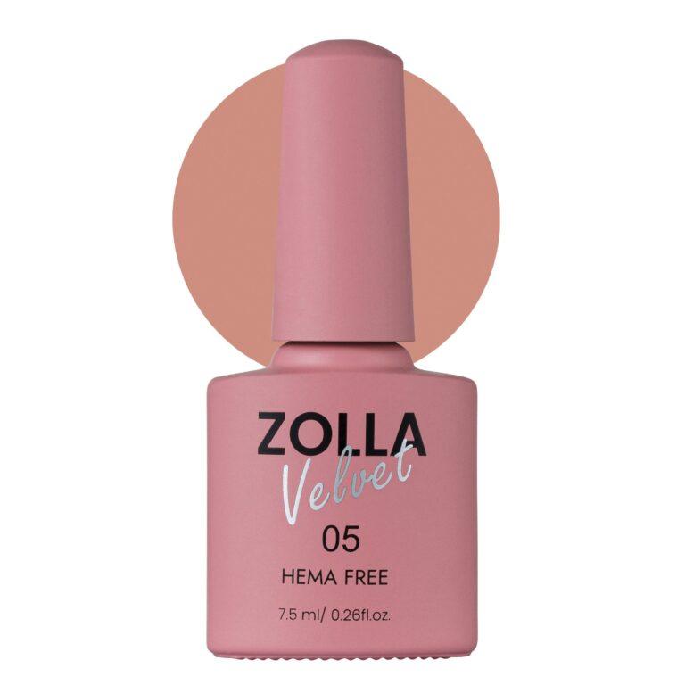Esmalte semipermanente Zolla Velvet 05 color rosa empolvado HEMA Free para manicura y pedicura profesional.