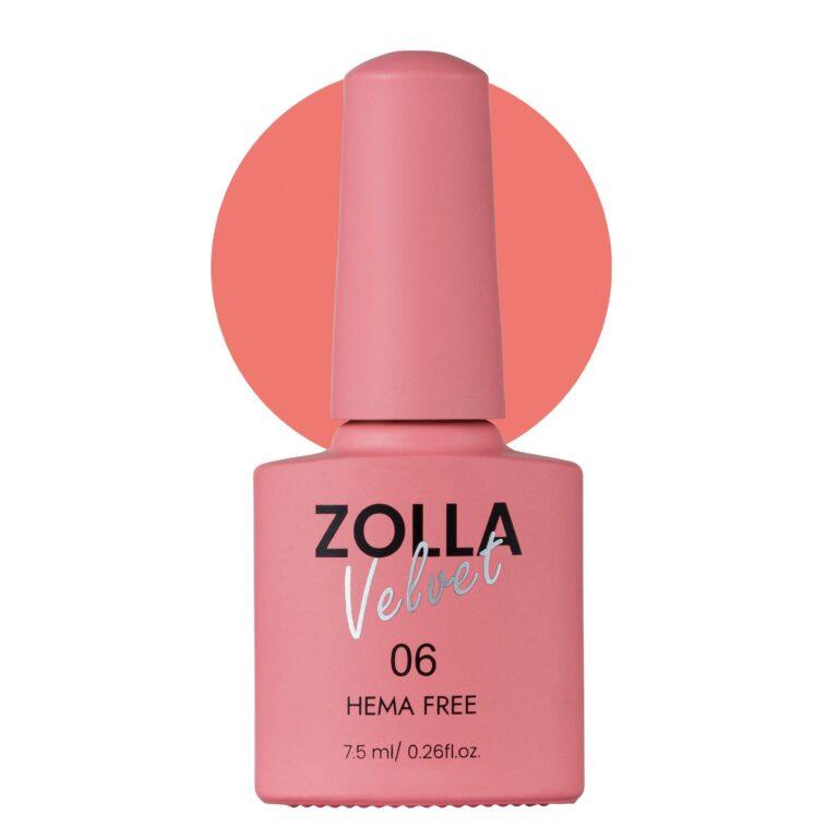 Esmalte semipermanente Zolla Velvet 06 color rosa nude HEMA Free para manicura y pedicura profesional.
