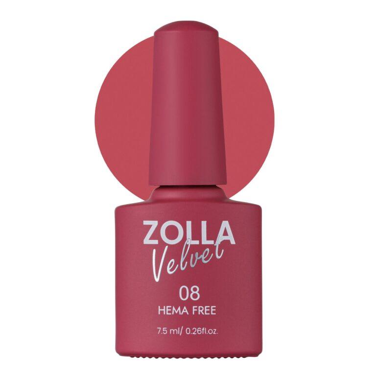 Esmalte semipermanente Zolla Velvet 08 color rosa frambuesa HEMA Free para manicura y pedicura profesional.