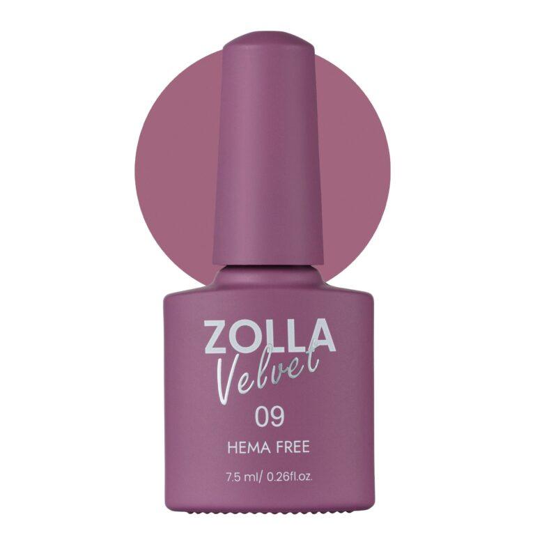 Esmalte semipermanente Zolla Velvet 09 color rosa malva HEMA Free para manicura y pedicura profesional.