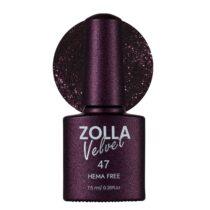 Esmalte semipermanente Zolla Velvet 47 color ciruela con glitter HEMA Free para manicura y pedicura profesional.