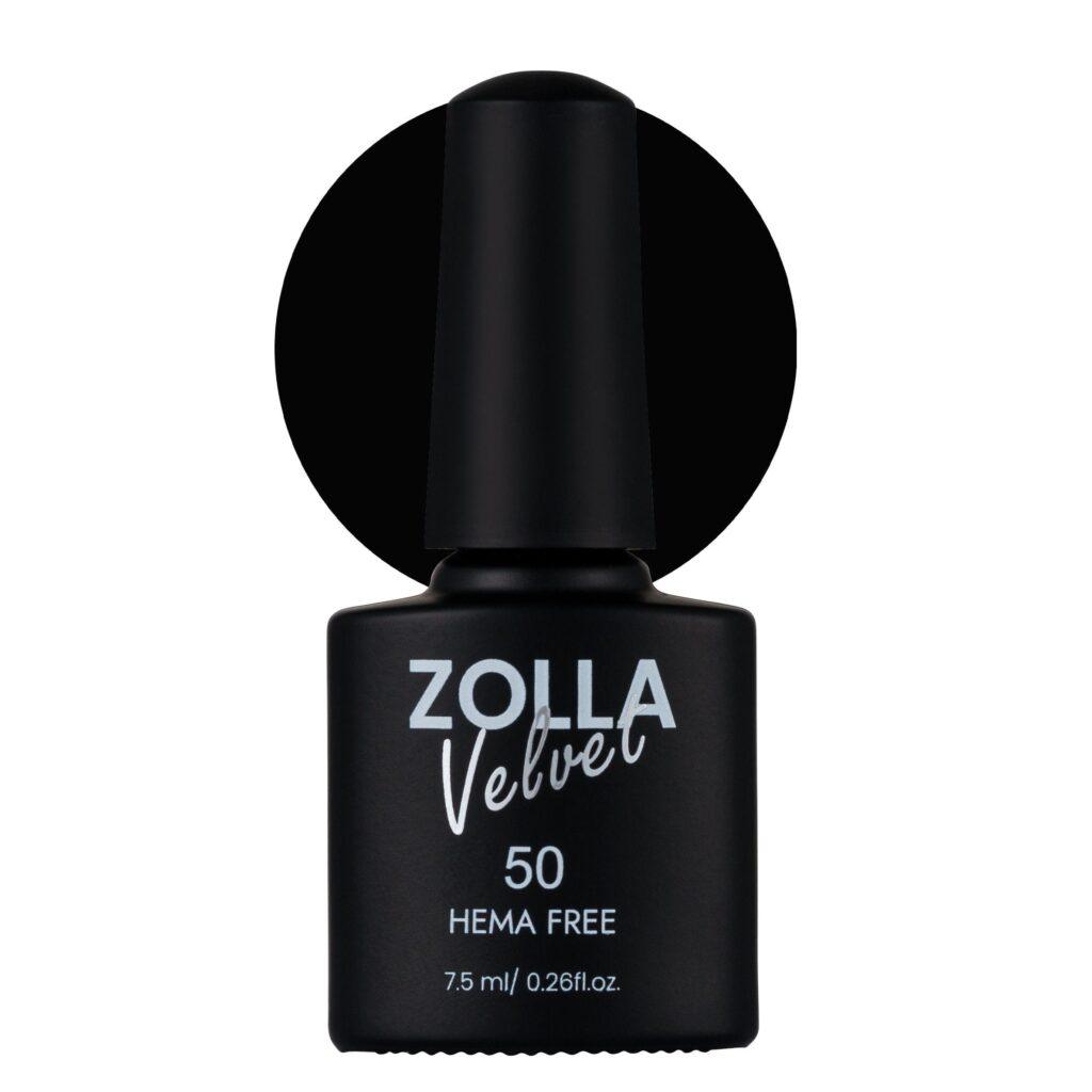 Esmalte semipermanente Zolla Velvet 50 color negro intenso HEMA Free para manicura y pedicura profesional.