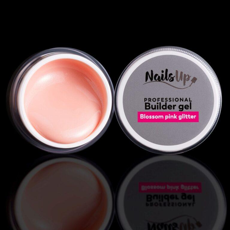 gel UV NailsUp Blossom Pink Glitter 15g rosa brillo autonivelante construcción uñas