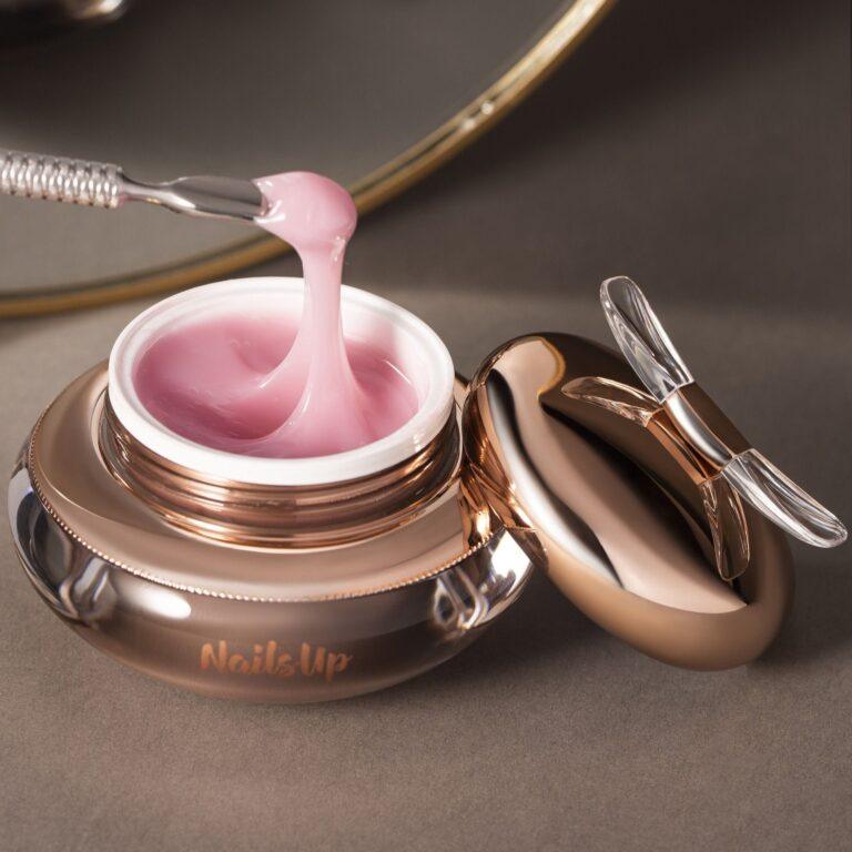 Gel UV NailsUp Jelly 50g color soft pink para construcción y extensión de uñas con acabado profesional y natural.