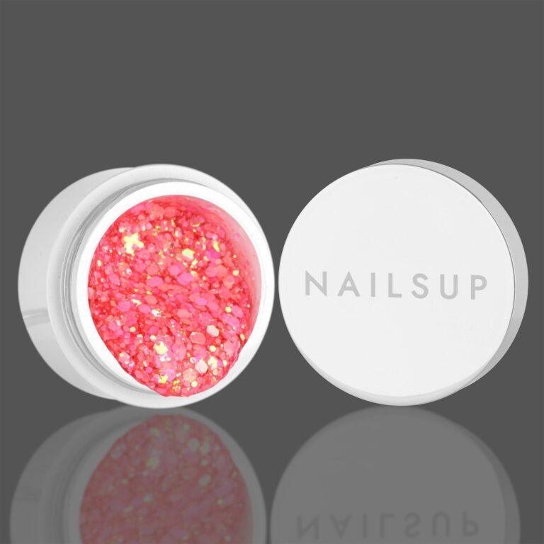gel uñas coral neon glitter NailsUp brillo intenso decoración nail art
