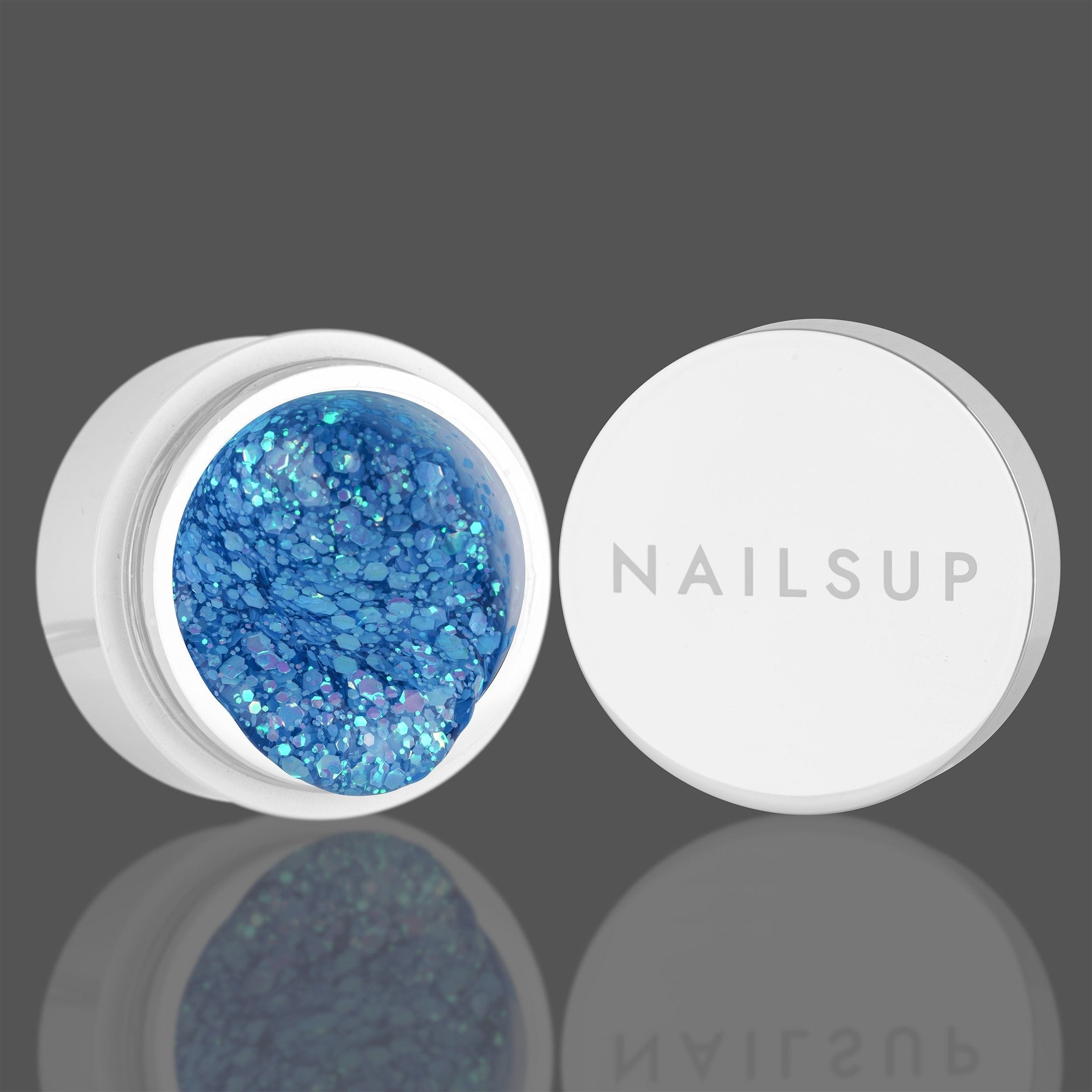 Gel glitter azul NailsUp efecto brillante nail art profesional gel uñas azul glitter NailsUp efecto brillo intenso decoración nail art