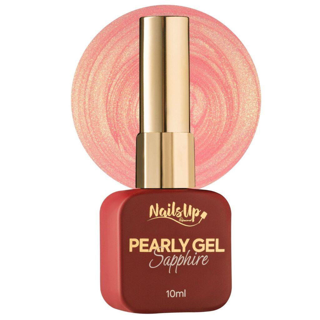 Gel Pearly Sapphire NailsUp rosa perlado con destellos shimmer para manicura y pedicura profesional.