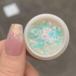 flakes aurora pastel nail art efecto unicornio rosa verde azul uñas gel