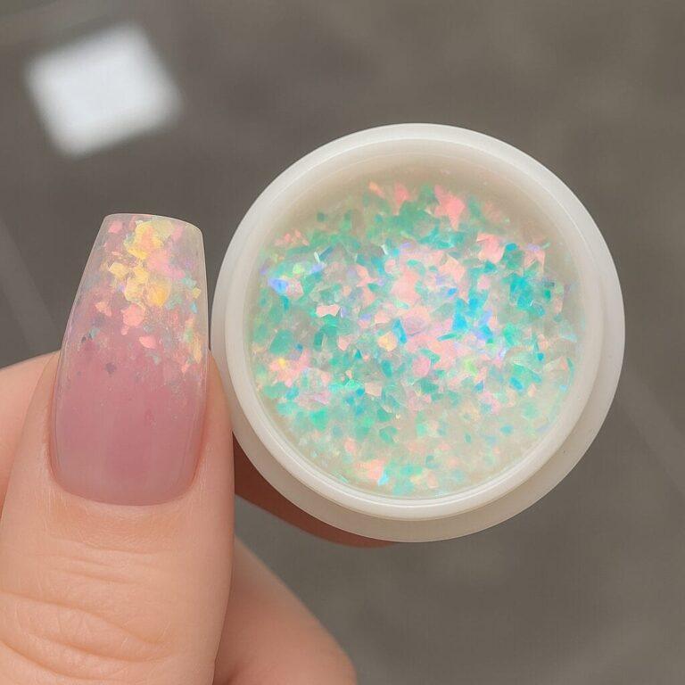 flakes aurora pastel nail art efecto unicornio rosa verde azul uñas gel