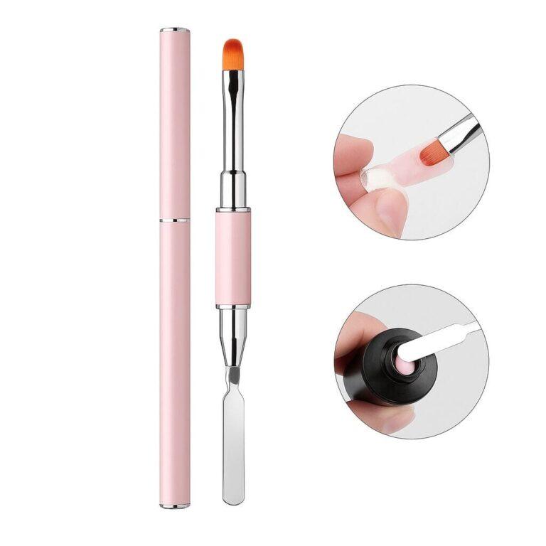 pincel doble polygel NailsUp rosa espatula brocha aplicador gel constructor uñas