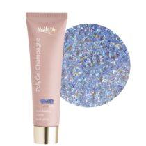 polygel NailsUp champagne 07 glitter azul holográfico partículas grandes brillo intenso uñas