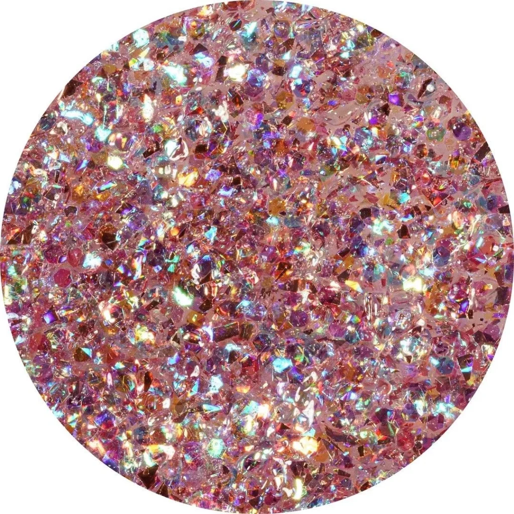 glitter cristal rosa holográfico NailsUp reflejos multicolor decoración uñas