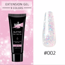polygel Zolla glitter 002 efecto transparente multicolor uñas brillo delicado