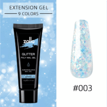 polygel Zolla glitter 003 azul iridiscente gel construcción uñas brillo holográfico