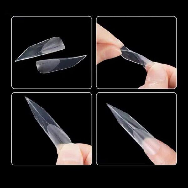 tips uñas transparentes flexibles NailsUp forma stiletto detalle uso