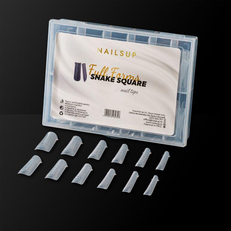 tips uñas NailsUp square full shape snake reutilizables construcción
