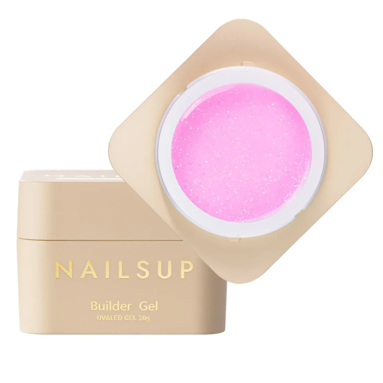 builder gel rosa pastel con glitter nailsup gel constructor brillante para uñas