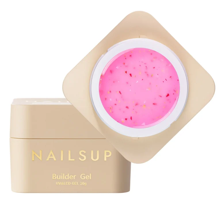 builder gel rosa confetti nailsup gel constructor rosa con partículas decorativas uv led