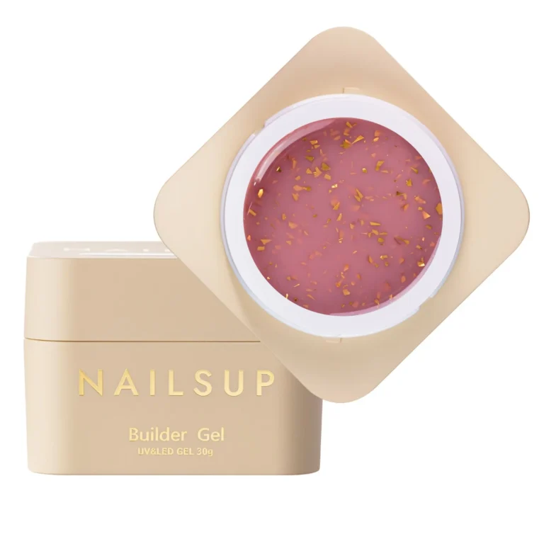 builder gel NailsUp rosa con foil dorado UV LED construcción uñas profesional