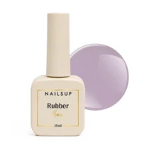 Frasco de Rubber Base NAILSUP Nova N03 de 10 ml junto a una muestra de color lila