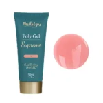 Tubo de Polygel NAILSUP Supreme 025 junto a una muestra de color rosa coral.