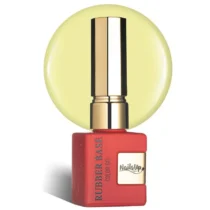 Frasco de Rubber Base NAILSUP Nauru 24 de 8 ml con tapón dorado y muestra de color amarillo claro.