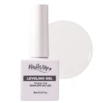 Frasco de gel nivelador NAILSUP Leveling Russian Gel de 8 ml junto a una muestra de color blanco lechoso.