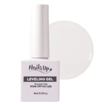 Frasco de gel nivelador NAILSUP Leveling Russian Gel de 8 ml junto a una muestra de color blanco lechoso.
