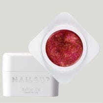 Tarro abierto de Builder Gel NAILSUP Shine Up 11 de 30 g, con gel rojo y glitter dorado, junto a su tapa blanca.